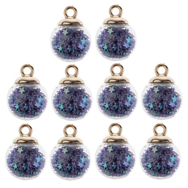 10 Stycken 16mm Små Stjärna Glasboll Berlocker Hänge DIY Hantverk lila