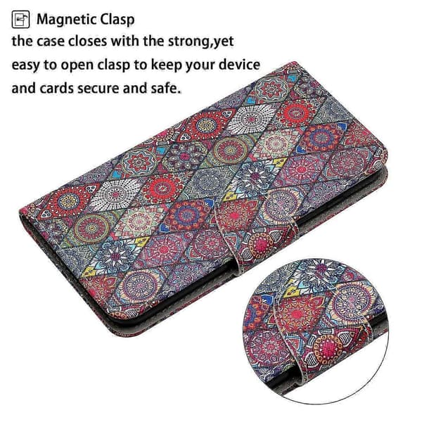 Galaxy A56 5G-deksel, beskyttende folio-omslag med mønstertrykk og håndleddsstropp Multicolor Kaleidoscope