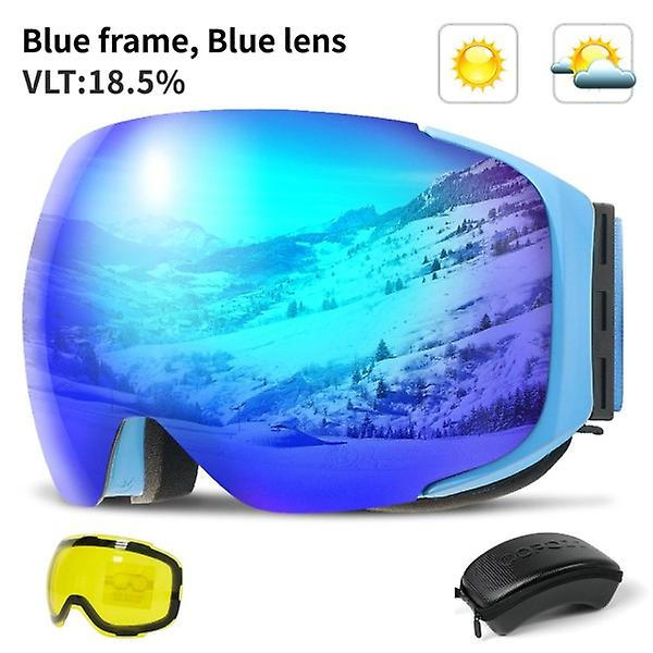 Magnetiska skidglasögon med snabbväxlande lins och fodralset 100% UV400-skydd Anti-imma Snowboardglasögon Gold