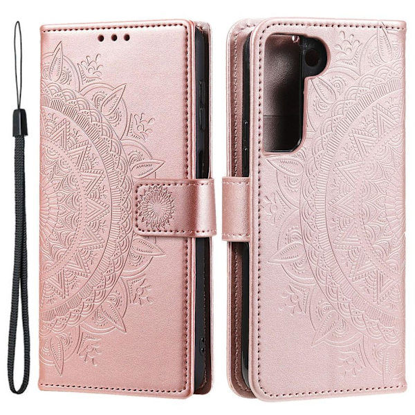 SKALO Kompatibel med Samsung S22 Mandala Wallet Case - Rose Pink gold Rosa guld
