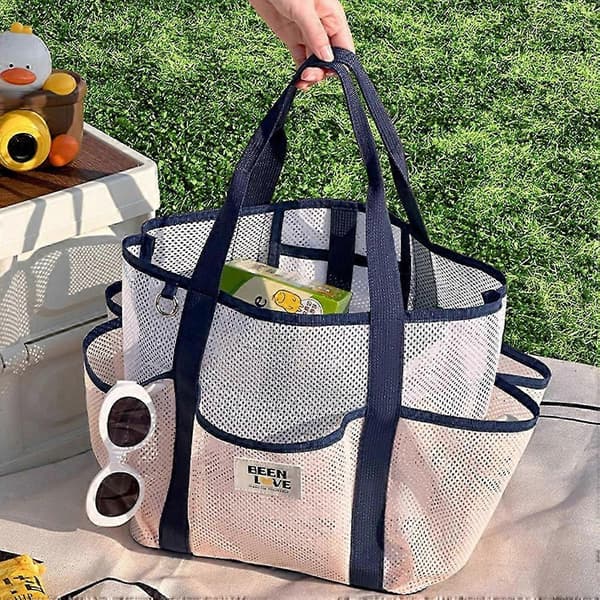 Ekstra store strandtasker, net-strandtasker rejsetaske med flere lommer, rejsetaske med stor kapacitet Light Green