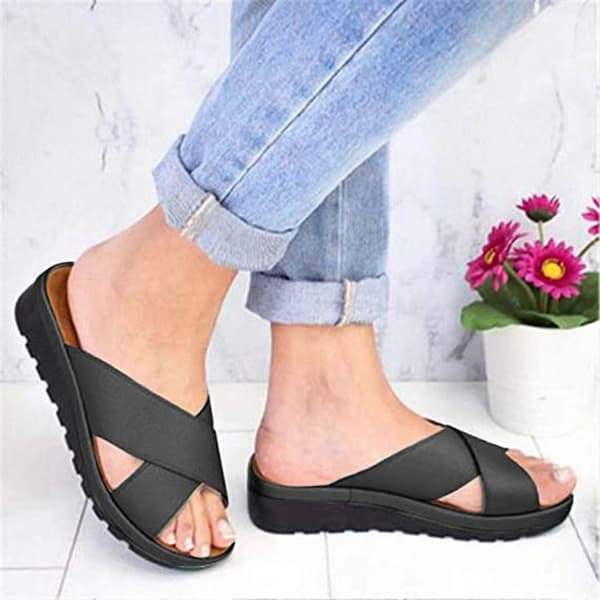 Kvinders flade kile sandaler bredde boheme strand slides sko til Valentinsdag julegave Black 35
