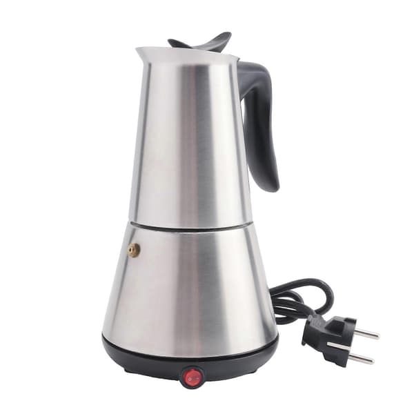 Elektrisk komfur espressomaskine Moka Pot 6 kopper perkolator kaffekande elektrisk rustfrit stål klassisk cafemaskine EU-stik Silver