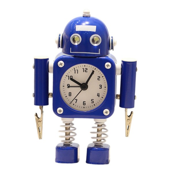 Tecknad Robot Tystgående Väckarklocka Sängbord Hem Sovrum Dekor Gåva Blå