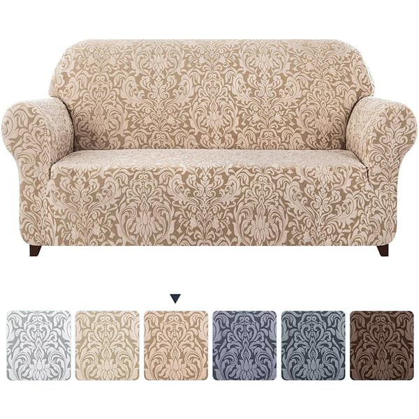 [RM] Aprikosfarget sofatrekk, 3-seters jacquard damask sofatrekk