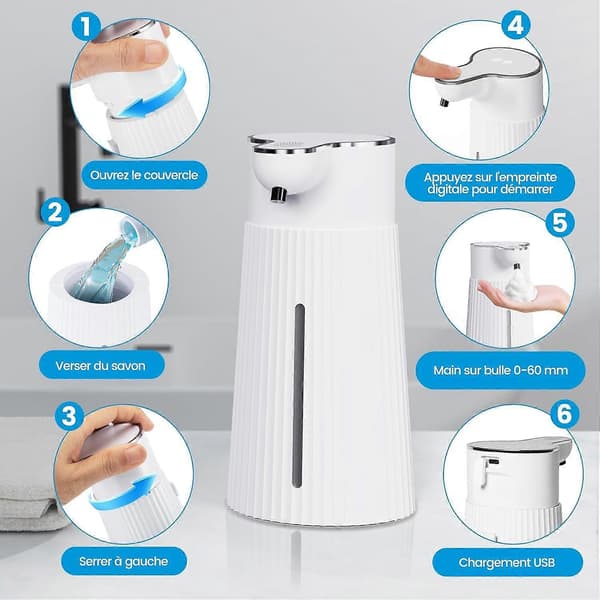 Elektrisk såpedispenser med sensor, veggmontert automatisk skumsåpedispenser, hvit, IPX6 vanntett, 18,5*9,5 cm, plastmateriale