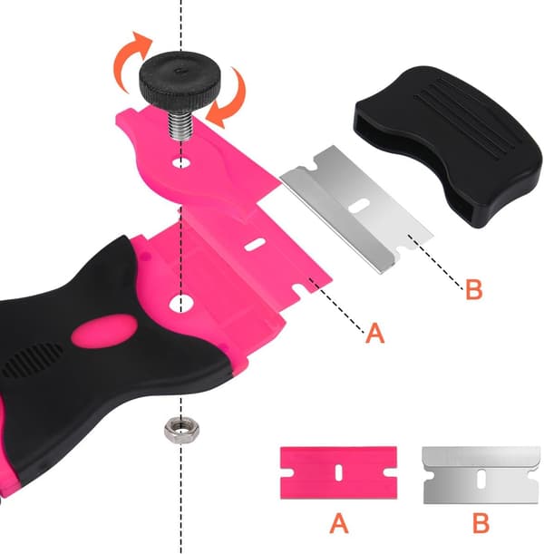 3-pack Glass Scraper with 30 Extra Blades for Scrapers, Multifunctional Cleaning, for Labels, Decals, Glass Paint (Pink - Double)[RM]