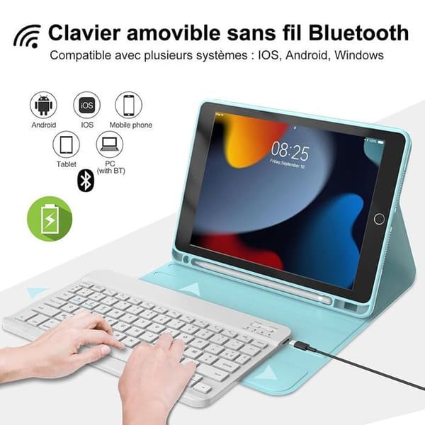 Keyboard Case for iPad A16 (11\") / iPad 10 2022 (10.9\") in Blue PU Leather with Keyboard + Mouse + Stylus[RM]