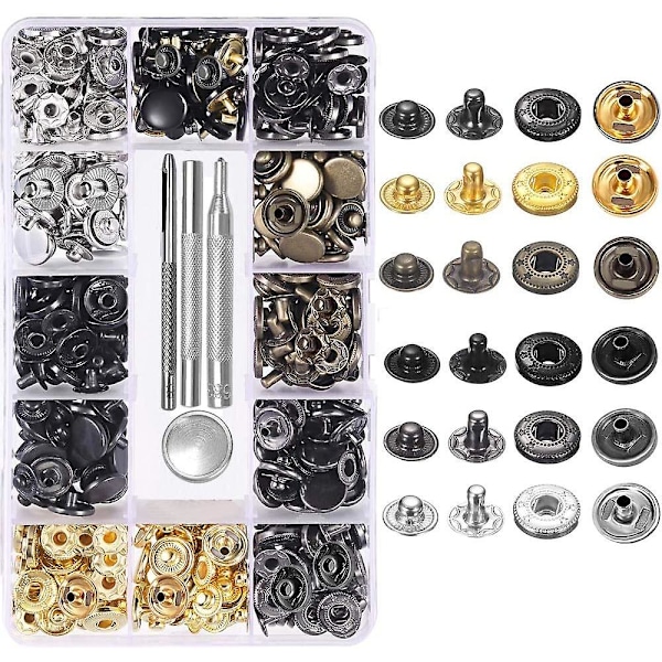 120 Set Läder Tryckknappar Kit 6 Färg Metall Tryckknappar Med 4st Fästverktyg För Kläder, Läder, Jacka, Denim Kläder, Väskor, Armband 2 Storlekar
