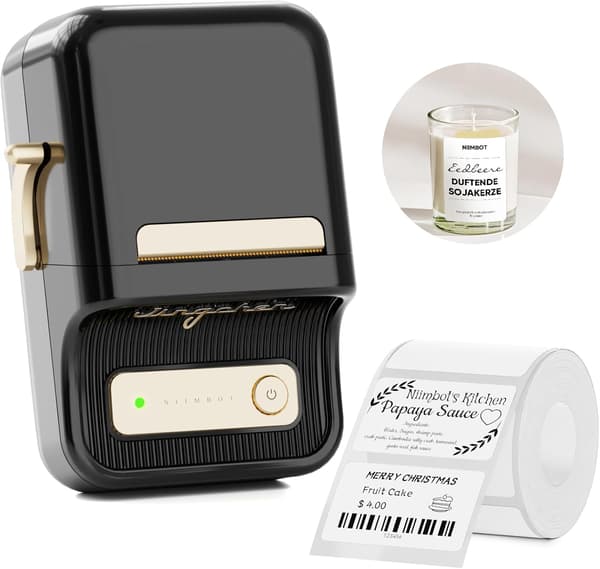 [RM]B21 Label Printer, Mini Self-Adhesive Label Maker, Label Width 20-50mm, Retro Bluetooth Label Printer for Office Organization Nero