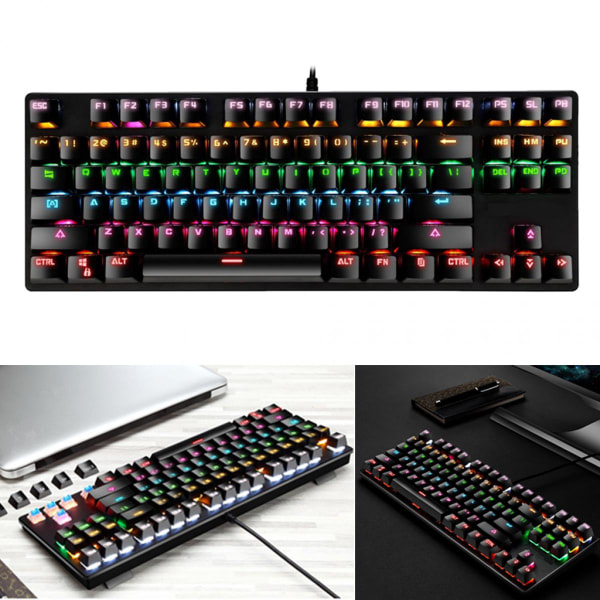 87 tangenter Mekaniskt tangentbord Kabelanslutet USB RGB Bakgrundsbelysning Gaming PC Tangentbord Svart