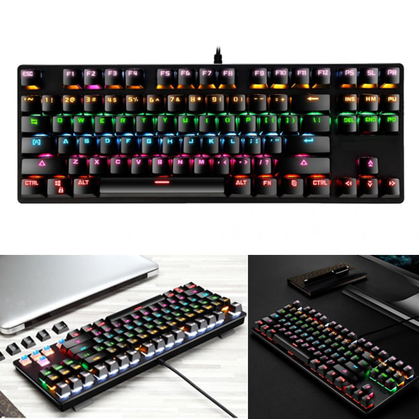 87 Tangenter Mekaniskt Tangentbord Trådbundet USB RGB Bakgrundsbelyst Gaming PC Tangentbord Svart