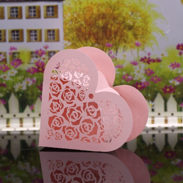 20x Heart Candy Rose Sweet Box W/ Ribbon Bröllopsfest Favor Gift Rose Cut