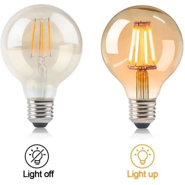 LED-pære - E27 G80 - 4W - 2700K Varmhvit - Ravfarget glass - 6-pakning