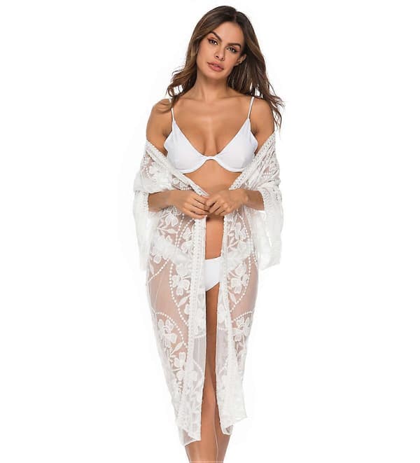 Bikini-kofta för kvinnor Lång strand-cover-up Bikini Strandkofta Spets Strand-cover-up 1 st