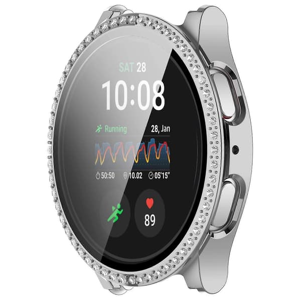 PC-klockfodral med strassdekor och integrerat härdat glas för Samsung Galaxy Watch7 40mm Electroplating Silver