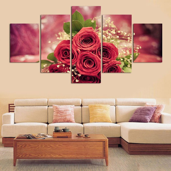 5 Delar Modern Väggkonst Abstrakt Målning På Canvas Rosa 30/40/50cm