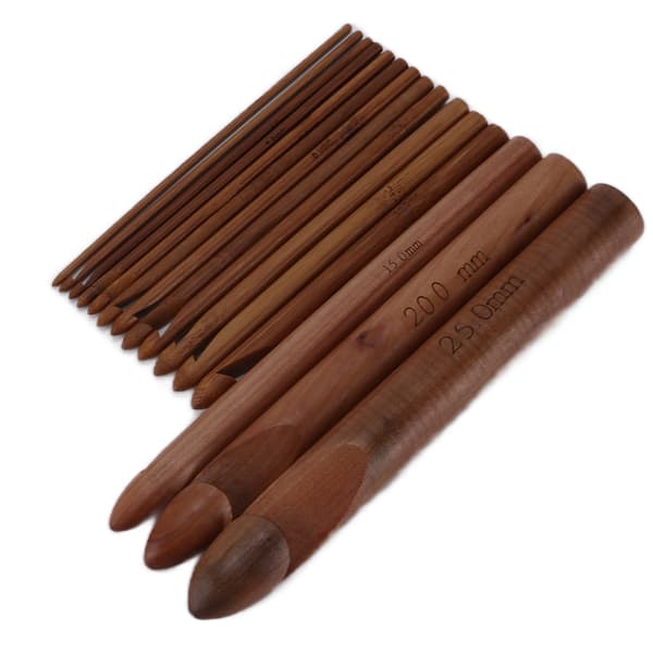 [RM]15 Pieces Crochet Hooks 20cm Carbonized Large Ergonomic Extra Thick Bamboo Crochet Hooks for Beginners Crocheters