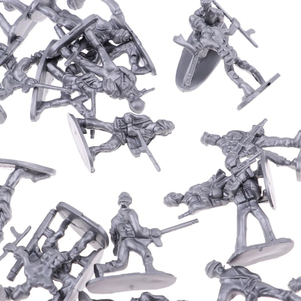 100 st Militära plastleksakssoldater figurer 12 poser Modeller Leksaker Silver
