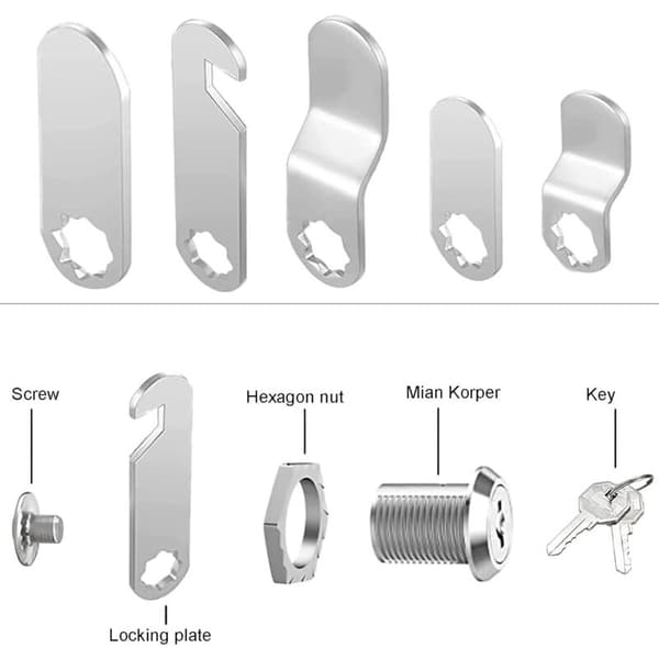 16mm Cylinder Security Lock for Mailbox with 5 Different Lock Washers and 2 Keys, Cabinet Lock, Cupboard, Toolbox, Filing Cabinet