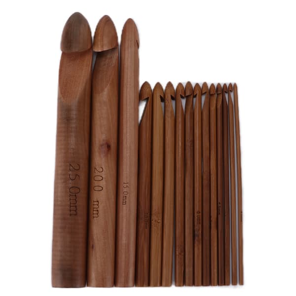 [RM]15 Pieces Crochet Hooks 20cm Carbonized Large Ergonomic Extra Thick Bamboo Crochet Hooks for Beginners Crocheters