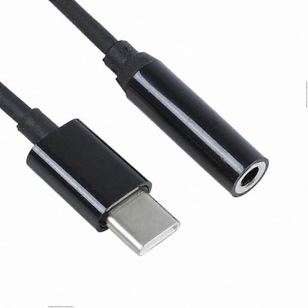 2-i-1 USB C til 3,5 mm AUX-adapter, Type C han til 3,5 mm hun stereo lydstik til hovedtelefoner black