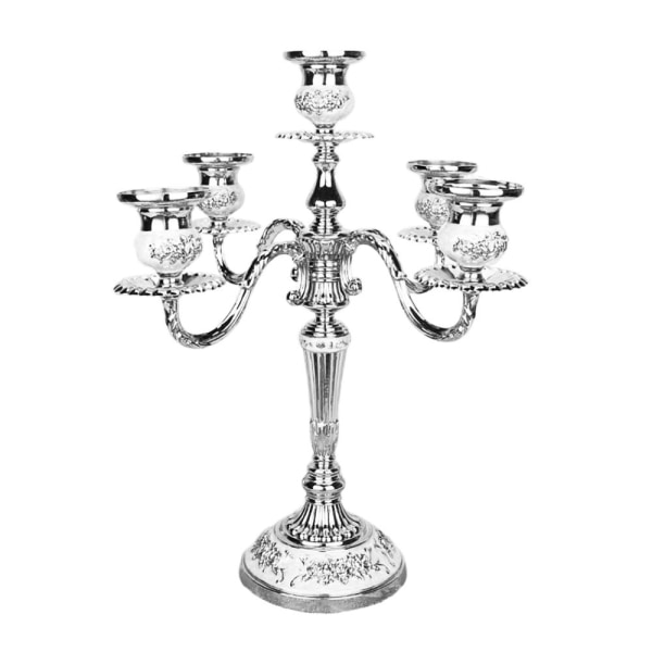 Romantisk metall 5-armad ljushållare, silverbröllopsljusstakar