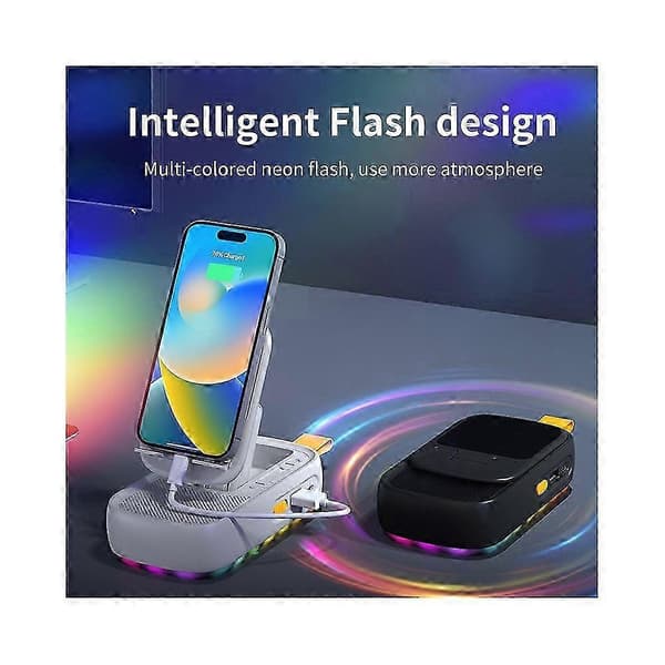 F15 Multifunktionel Sammenklappelig Roterende Skrivebords Telefonholder Bluetooth-kompatibel Højttaler Powerbank White