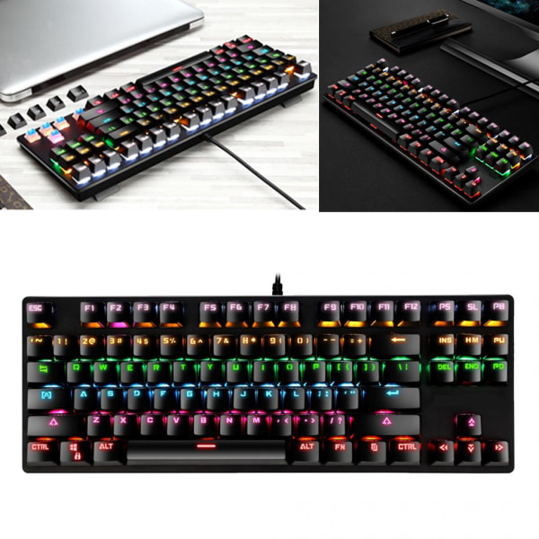 87 tangenter Mekaniskt tangentbord Kabelanslutet USB RGB Bakgrundsbelysning Gaming PC Tangentbord Svart