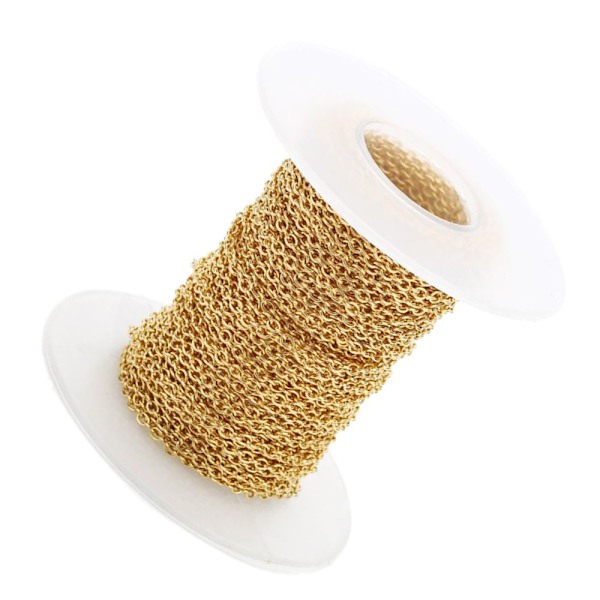 10 Yards DIY Stålkabel Öppen Länk Smyckestillverkningskedja Tillbehör Guld 3mm