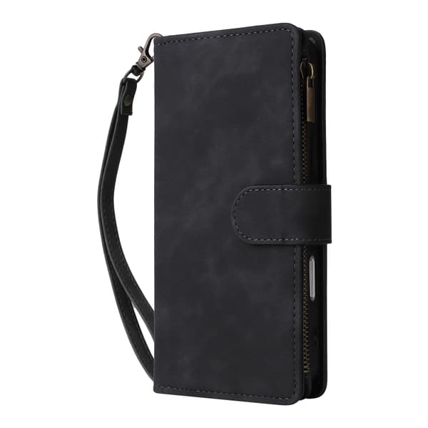 [RM]iPhone 16 Pro Max Case - Crossbody Case with Multiple Card Slots and Zipper Svart