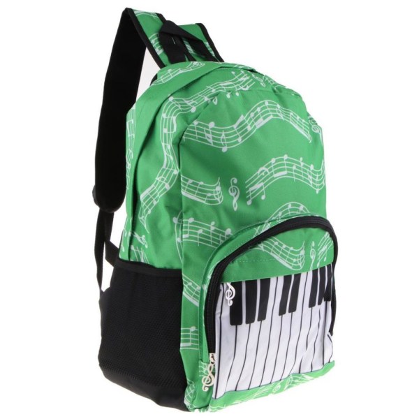 Piano Keyboard Musiknot Ryggsäck Skolväska Axelväska Reseryggsäck Grön