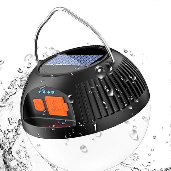 [RM]Solar Campinglampe USB Genopladelig LED Teltlys 3 Tilstande Bærbare Lanterner Nødlys Stærkt Lys til Udendørs Have B Black