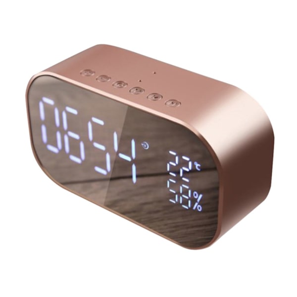 Bluetooth Väcknings Stereo Högtalare med Trådlös Roséguld LED Spegel