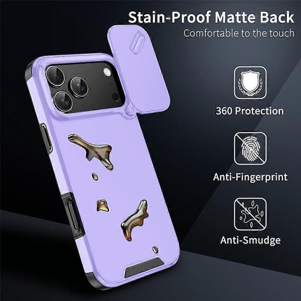 Kompatibelt deksel for iPhone 17 Pro, PC + TPU-skall med skyvbart kameradeksel Purple