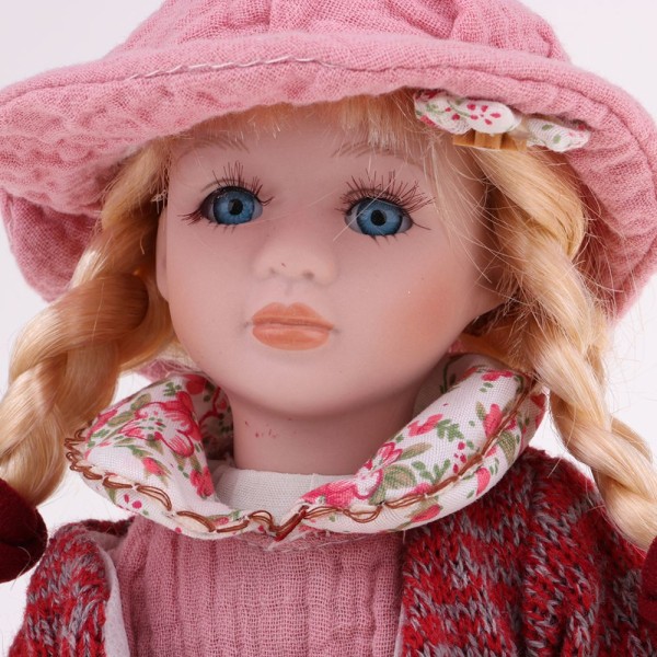 30 cm vacker figurindocka porslinsflicka med rosakläder hatt presentset