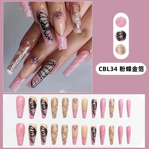 Lång Ballerina Fransk Manikyr Patch Lösnaglar Avtagbar Nagelkonst CBL34
