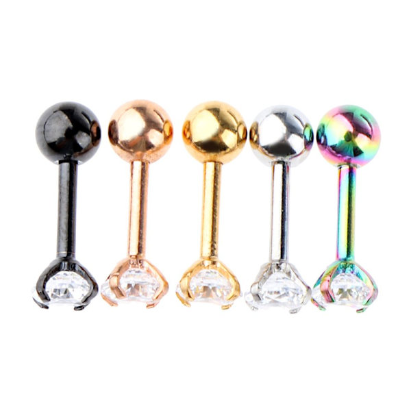 5 st rostfritt stål strass labret läpp öra stud örhänge 16g rund kristall