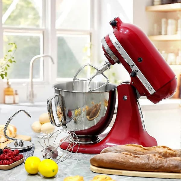 Tilbehør i rustfrit stål til KitchenAid 4,5-5 Qt røremaskine med vippehoved, inkluderer 6-tråds piskeris, fladpisker, dejkrog