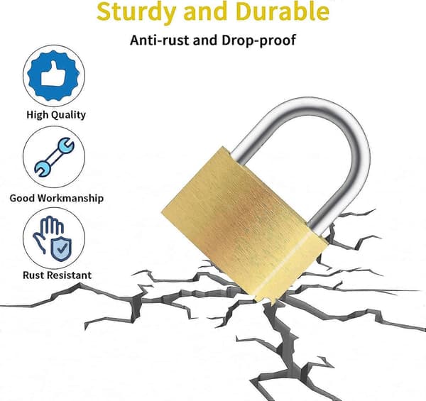 [RM] 4 Solid Brass Padlocks with Keys 12, Small Padlocks with Same Key, Padlock with Key, Storage Lock Shackle for Outdoor and Indoor Use
