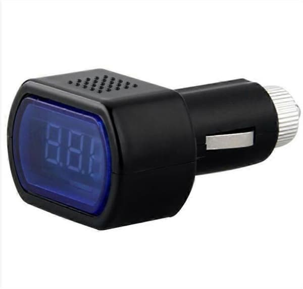 Mini bilvoltmeter, digitalt display bilspændingstester, mini batterimonitor, 7,3*4*3cm, sort, plastmateriale