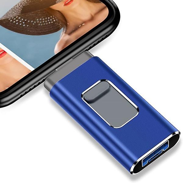 3in1 USB 3.0 Flash Drive 128GB Metal Pendrive Android OTG Mirco USB -minne Blue