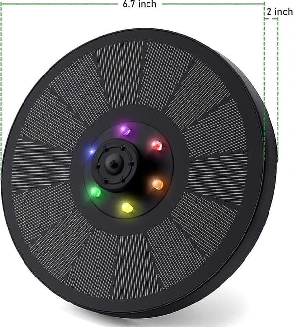 Solar springvandspumpe til fuglebad med LED farverige lys opgraderet 3W