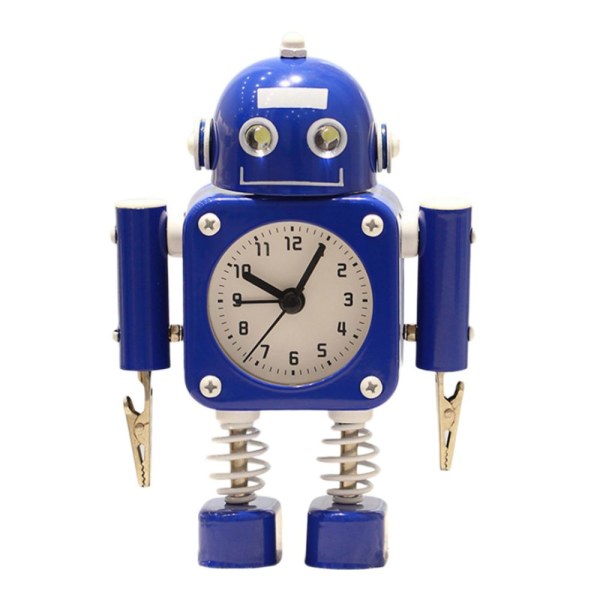 Tecknad Robot Tystgående Väckarklocka Sängbord Hem Sovrum Dekor Gåva Blå