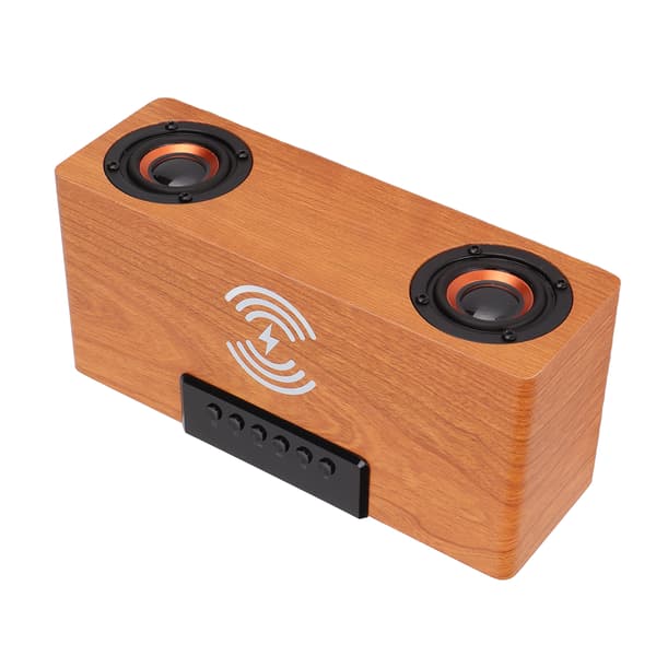 [RM]Wireless Bluetooth Speaker 10W Wireless Charging Wood Retro Alarm Clock Speaker for Mobile Phones Tablets Light Walnut