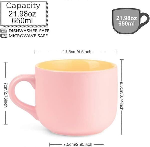 650ML/22OZ Stor Keramisk Kaffemugg, Stor Tekopp för Kontor och Hem, Diskmaskins- och Mikrovågssäker Pink