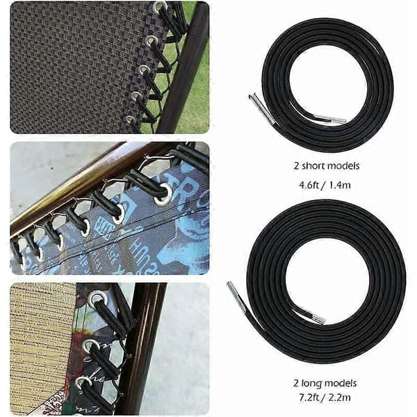 Erstatningsstrikk - 4 2,2 m og 1,4 m - Elastisk erstatningssnor - Reparasjonsstrikk - Elastisk snor - Strikk - svart - for solseng Relax cha