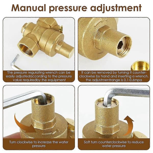 3/4 tommer DN20 messing vandtryksregulatorventil vandtryksreducerende regulator justerbar aflastningsventilmåler yellow