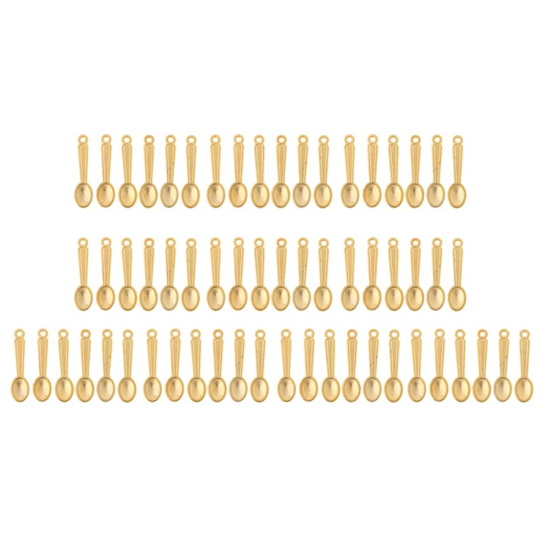 60 st Dockhus Miniatyr Legering Skedar Set Bordsartiklar Kit Tillbehör Guld
