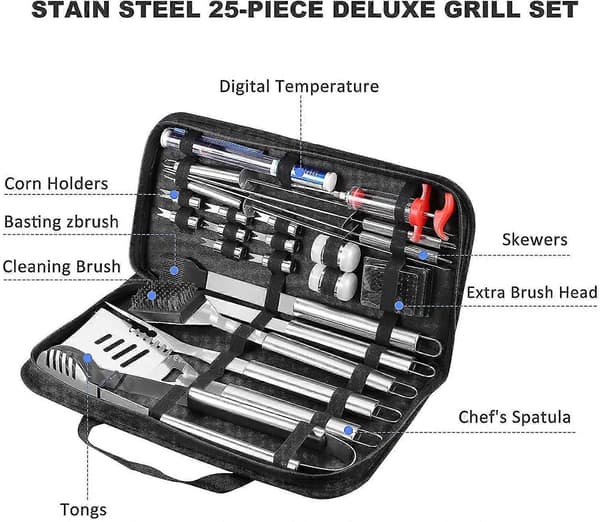 Grillredskabssæt 25-i-1 Grilltilbehør Grillredskaber Rustfrit Stål Grill